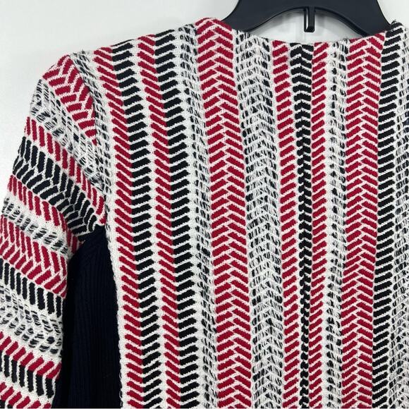 Chico's Striped Asymmetrical Zip Moto Jacket Med Mixed Woven Ribbed Knit Fall - Picture 6 of 10